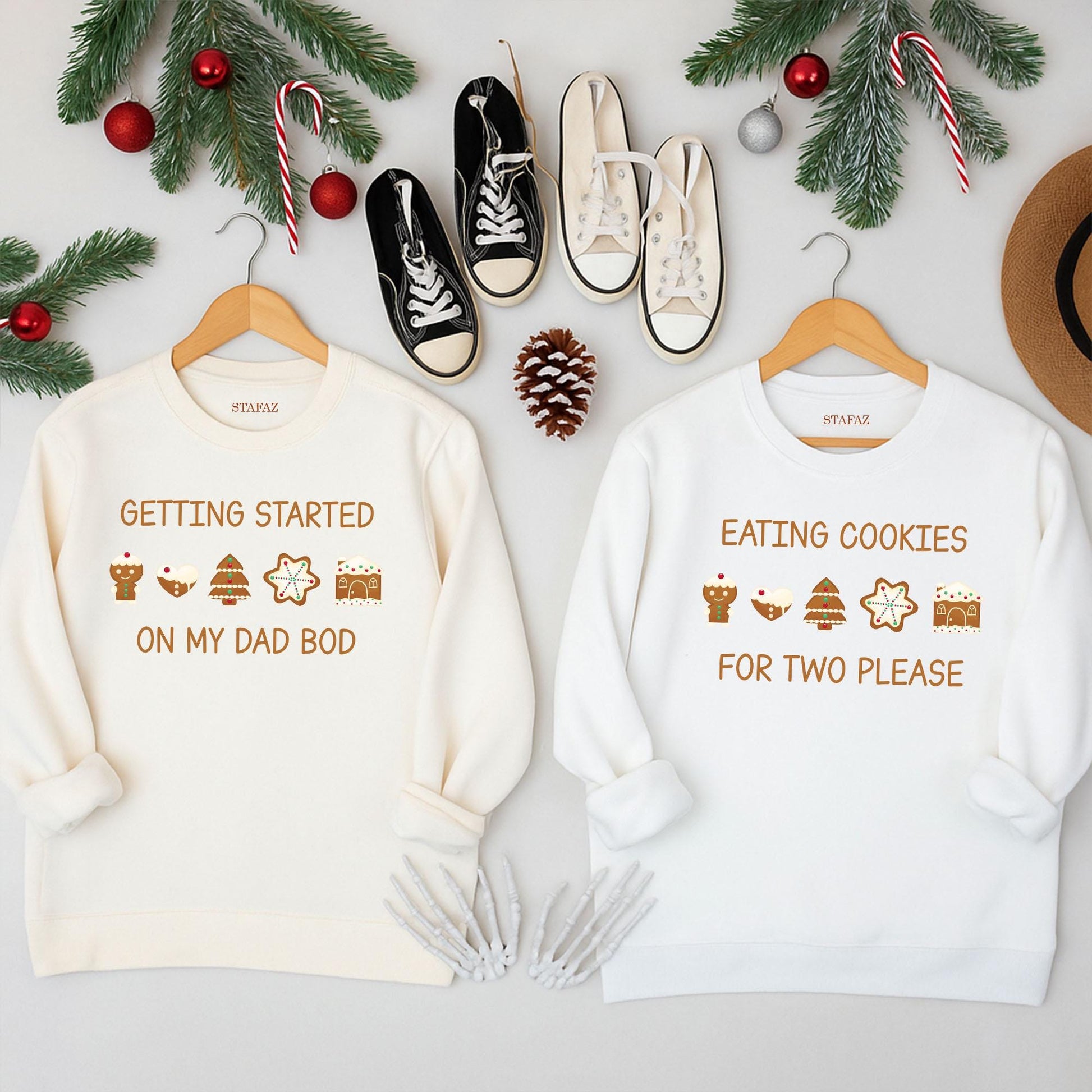 Eating Cookies For Two Christmas Sweatshirt - Funny Pregnant Mom Dad Gift, Expectant Couple Holiday Shirt, Cute Xmas Outfit