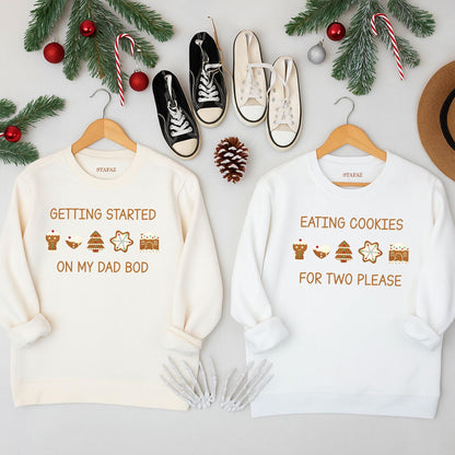 Eating Cookies For Two Christmas Sweatshirt - Funny Pregnant Mom Dad Gift, Expectant Couple Holiday Shirt, Cute Xmas Outfit