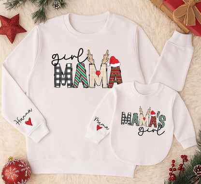 Sweet Girl Mama & Mama's Girl Christmas Sweatshirt Cozy Matching Outfits for Mom and Daughter Festive Buffalo Plaid & Deer Antler Designs
