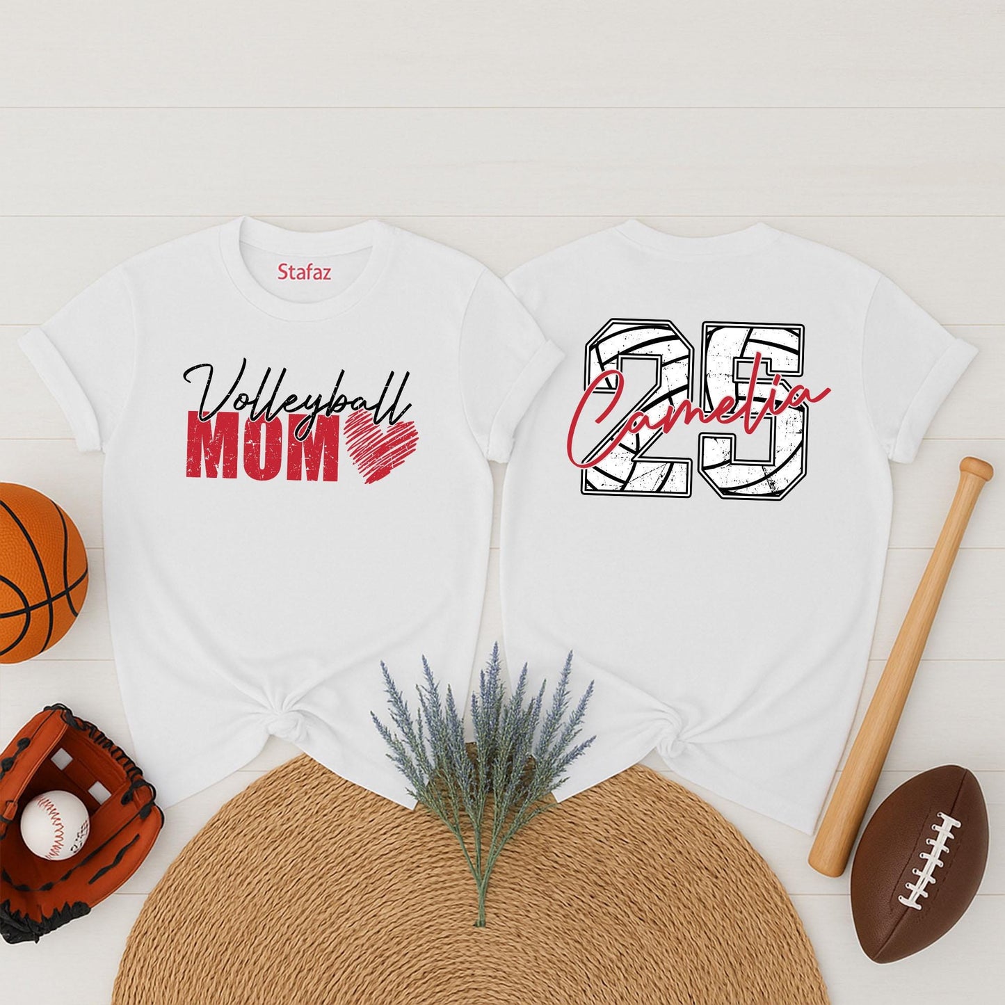 Volleyball Mom Shirt Custom Number 25 Camelia Team Tee, Personalized Name, Game Day Sports Outfit, Volleyball Fan Gift for Women, Red Heart Design