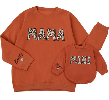 Personalized Mama & Mini Cowhide Sweatshirt Set, Matching Mom & Baby Outfit, Custom Name, Western Christmas Romper, Country Girl Gift Set 138