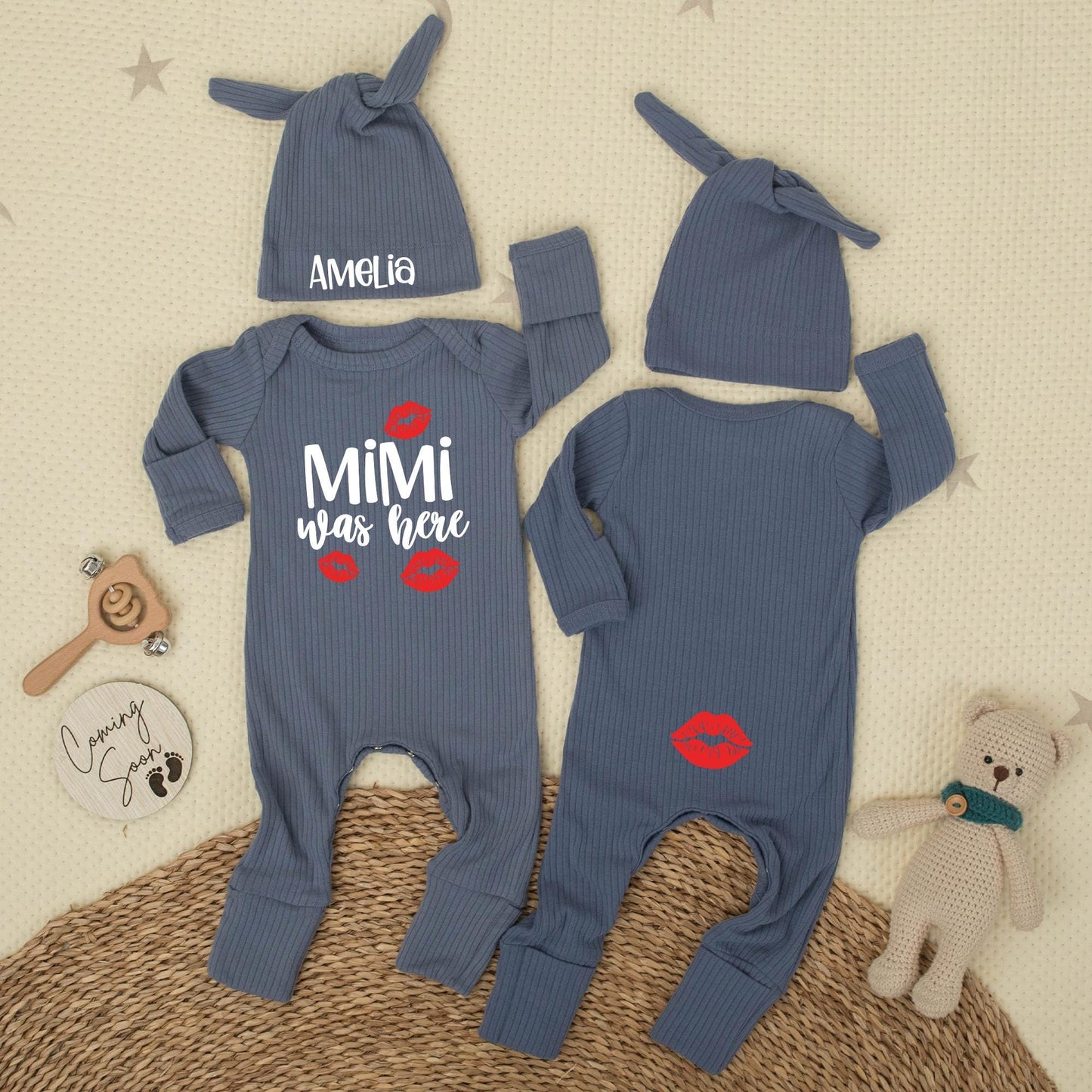 MiMi Was Here Baby Bodysuit with Red Lips, Cute Newborn Outfit Grandma Gift, Shower Present, Gender Neutral Baby Clothes Funny Bodysuit, Auntie Gift