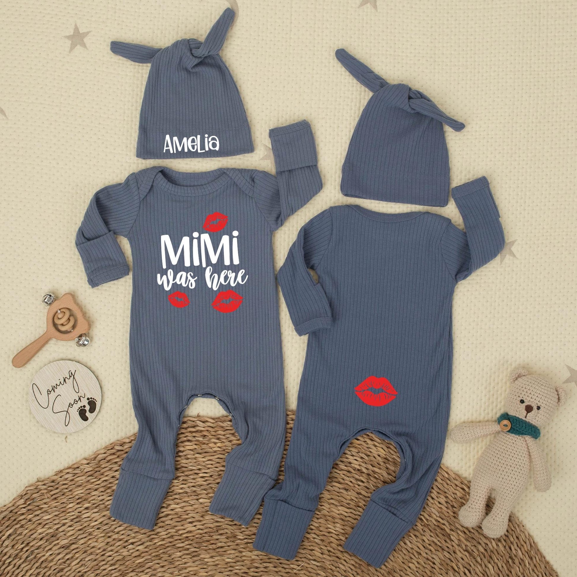 MiMi Was Here Baby Bodysuit with Red Lips, Cute Newborn Outfit Grandma Gift, Shower Present, Gender Neutral Baby Clothes Funny Bodysuit, Auntie Gift