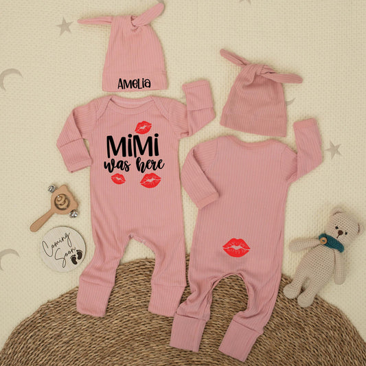 MiMi Was Here Baby Bodysuit with Red Lips, Cute Newborn Outfit Grandma Gift, Shower Present, Gender Neutral Baby Clothes Funny Bodysuit, Auntie Gift