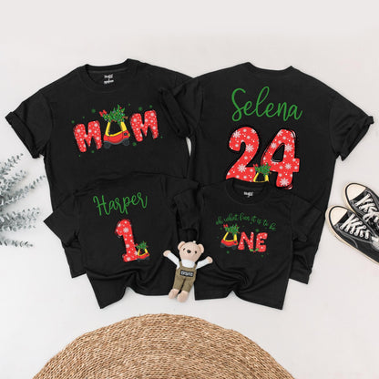 Personalized First Christmas Family Shirts with Names & Festive Snowflake Vintage Car Design Matching Outfits for Mom Dad Baby's Holiday