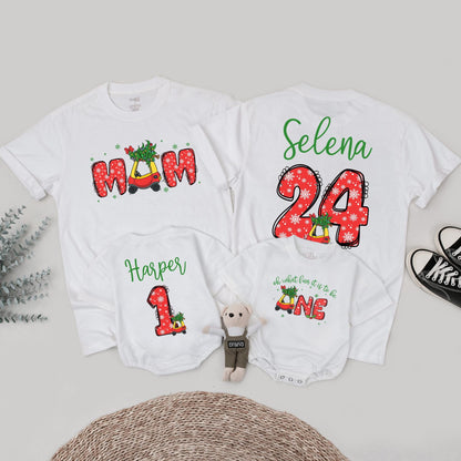 Personalized First Christmas Family Shirts with Names & Festive Snowflake Vintage Car Design Matching Outfits for Mom Dad Baby's Holiday