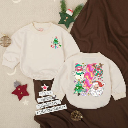 Groovy Christmas Baby Romper: Retro Holiday Outfit with 'AMELIA' & Fun Festive Design, Cute Xmas Toddler Bodysuit Gift, Baby Holiday Clothes (138 chars)