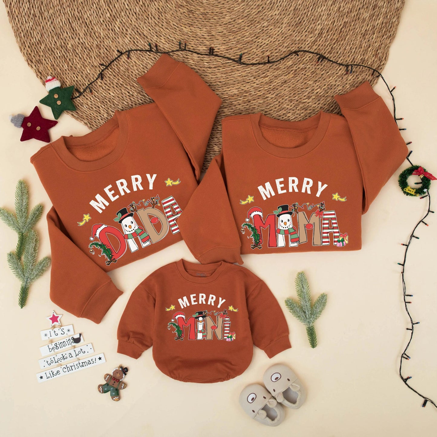 Merry Mama Dada Mini Matching Christmas Sweatshirt Cute Cartoon Holiday Family Outfit Toddler Baby Girl Boy Mom Dad Festive Gift Idea