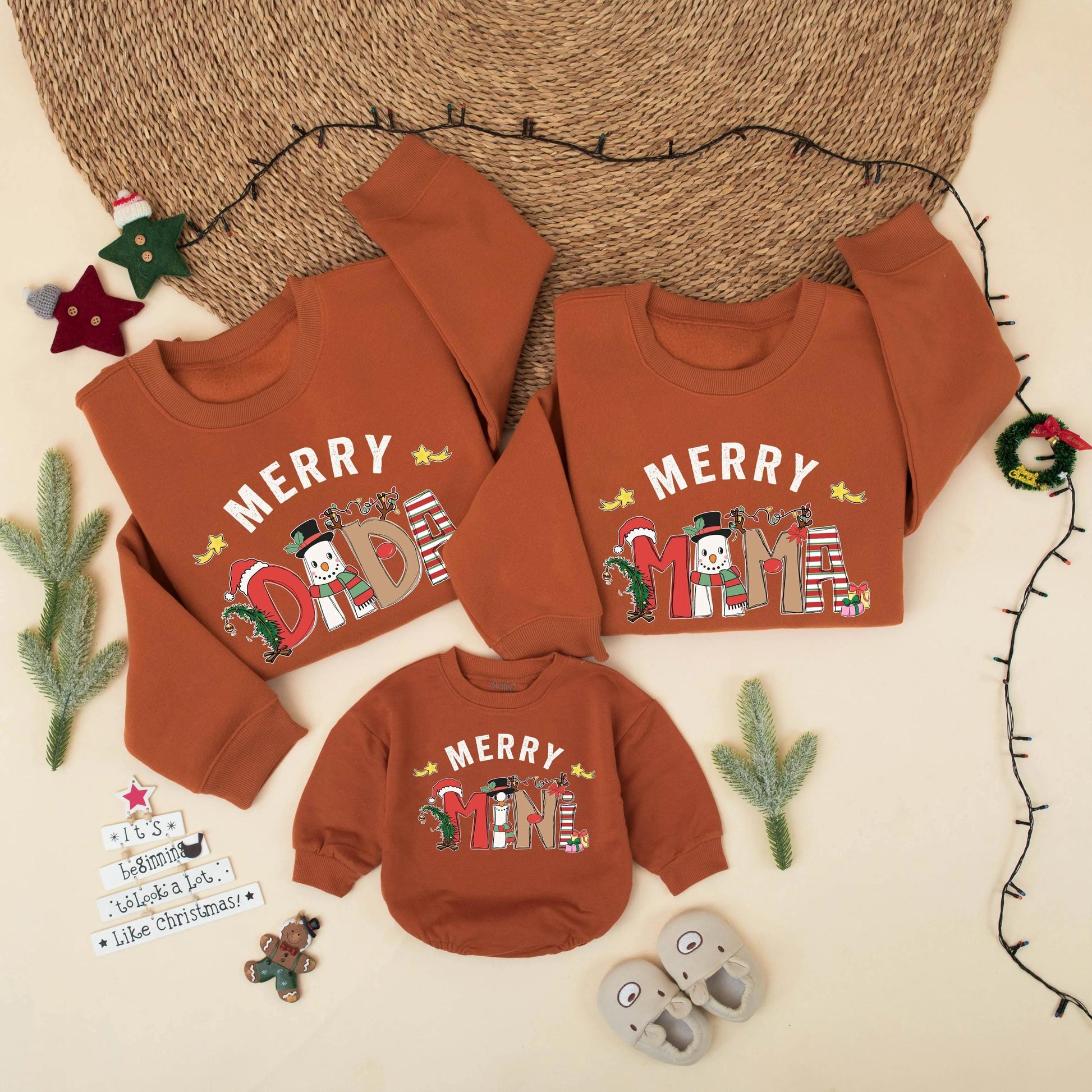 Merry Mama Dada Mini Matching Christmas Sweatshirt Cute Cartoon Holiday Family Outfit Toddler Baby Girl Boy Mom Dad Festive Gift Idea