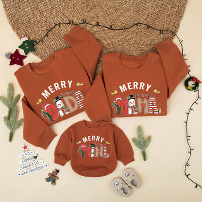 Merry Mama Dada Mini Matching Christmas Sweatshirt Cute Cartoon Holiday Family Outfit Toddler Baby Girl Boy Mom Dad Festive Gift Idea