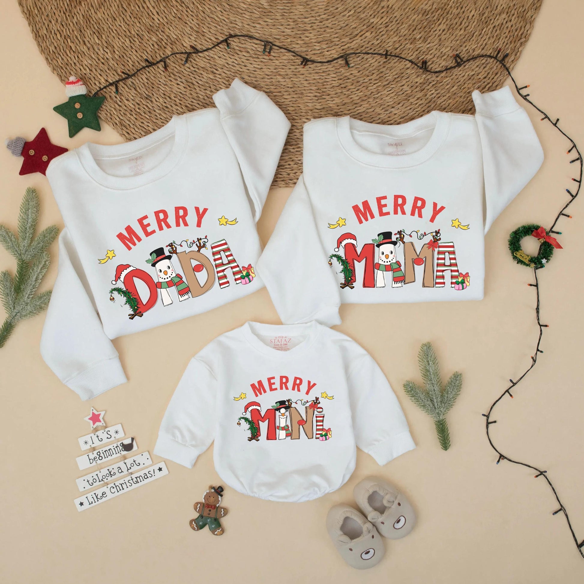 Merry Mama Dada Mini Matching Christmas Sweatshirt Cute Cartoon Holiday Family Outfit Toddler Baby Girl Boy Mom Dad Festive Gift Idea