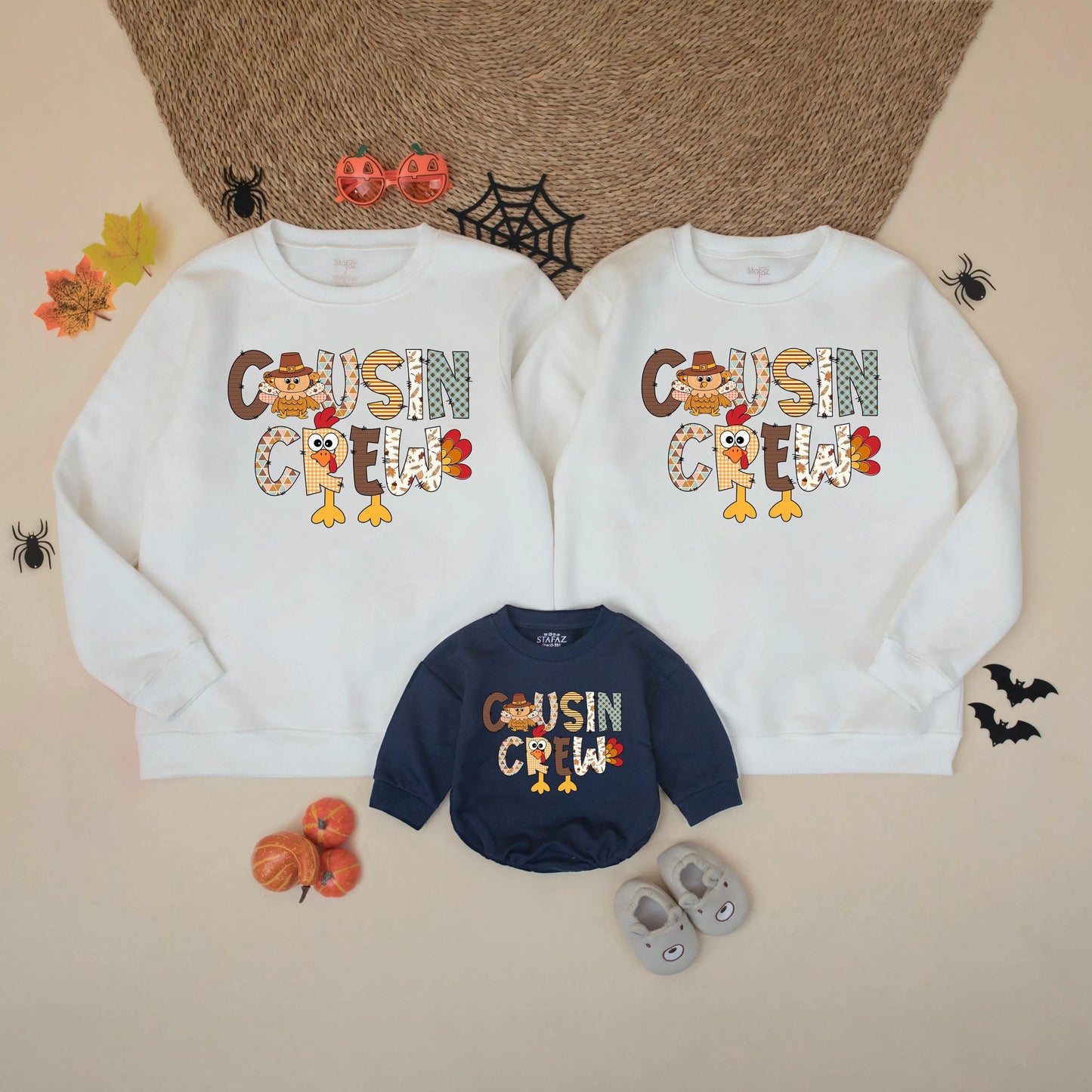 Thanksgiving Cousin Crew Matching Sweatshirts Turkey Sweater Fall Family Outfit Kids Happy Turkey Day Dinner Sweatshirt Gift for Cousins, Comfy Cotton Blend (139 chars)