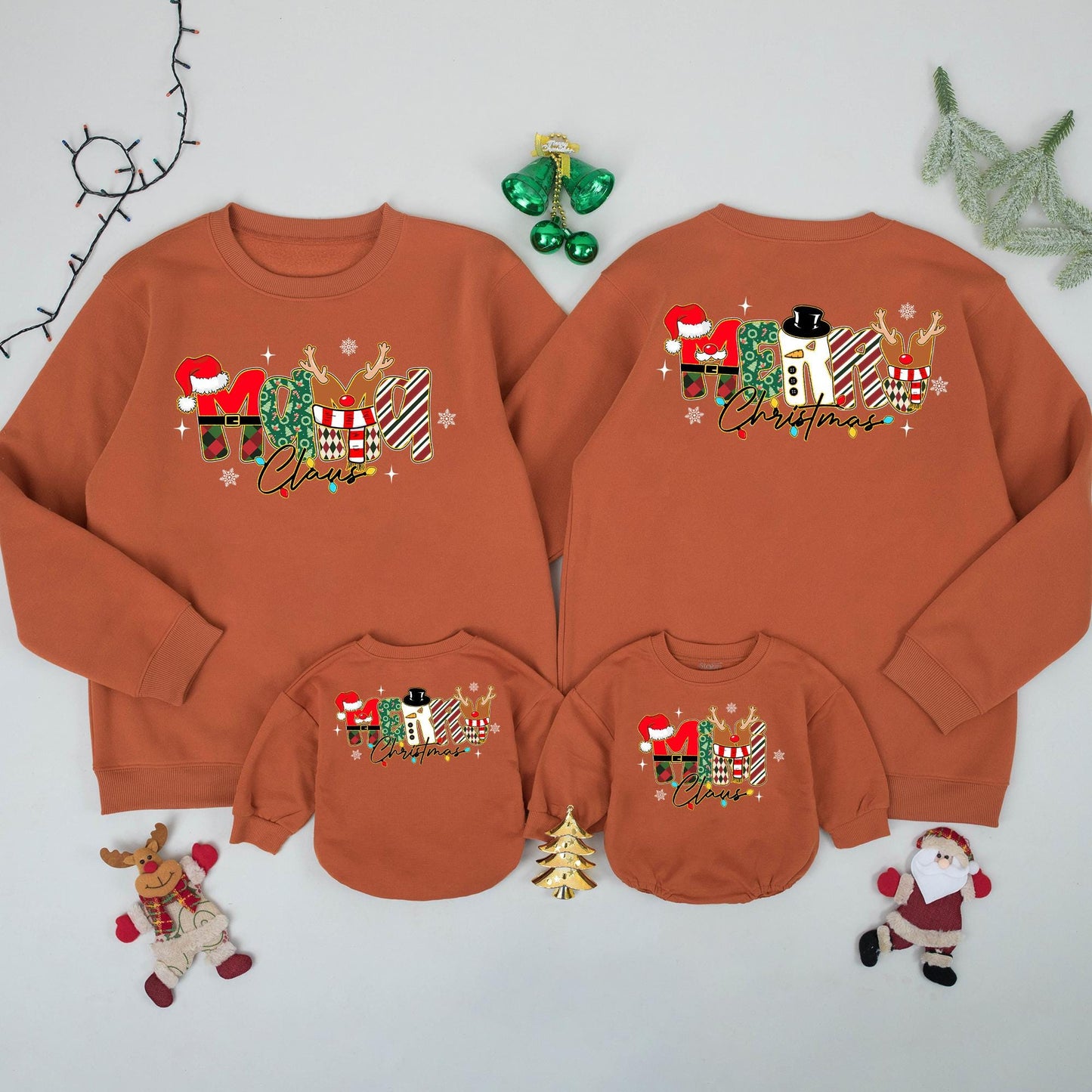 Matching Merry Christmas Family Sweatshirts Mama Claus Cozy Christmas Gift Whimsical Lettering Red Green White Festive Joyful