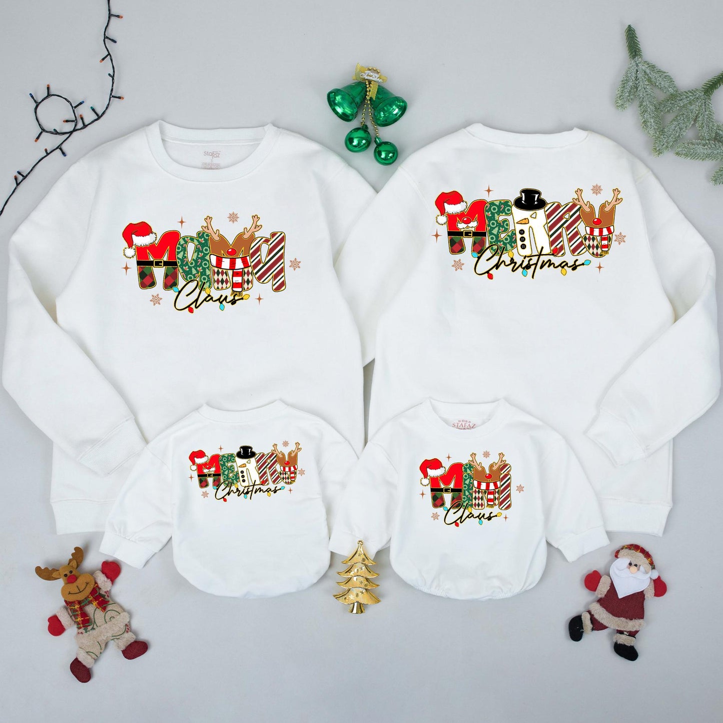 Matching Merry Christmas Family Sweatshirts Mama Claus Cozy Christmas Gift Whimsical Lettering Red Green White Festive Joyful