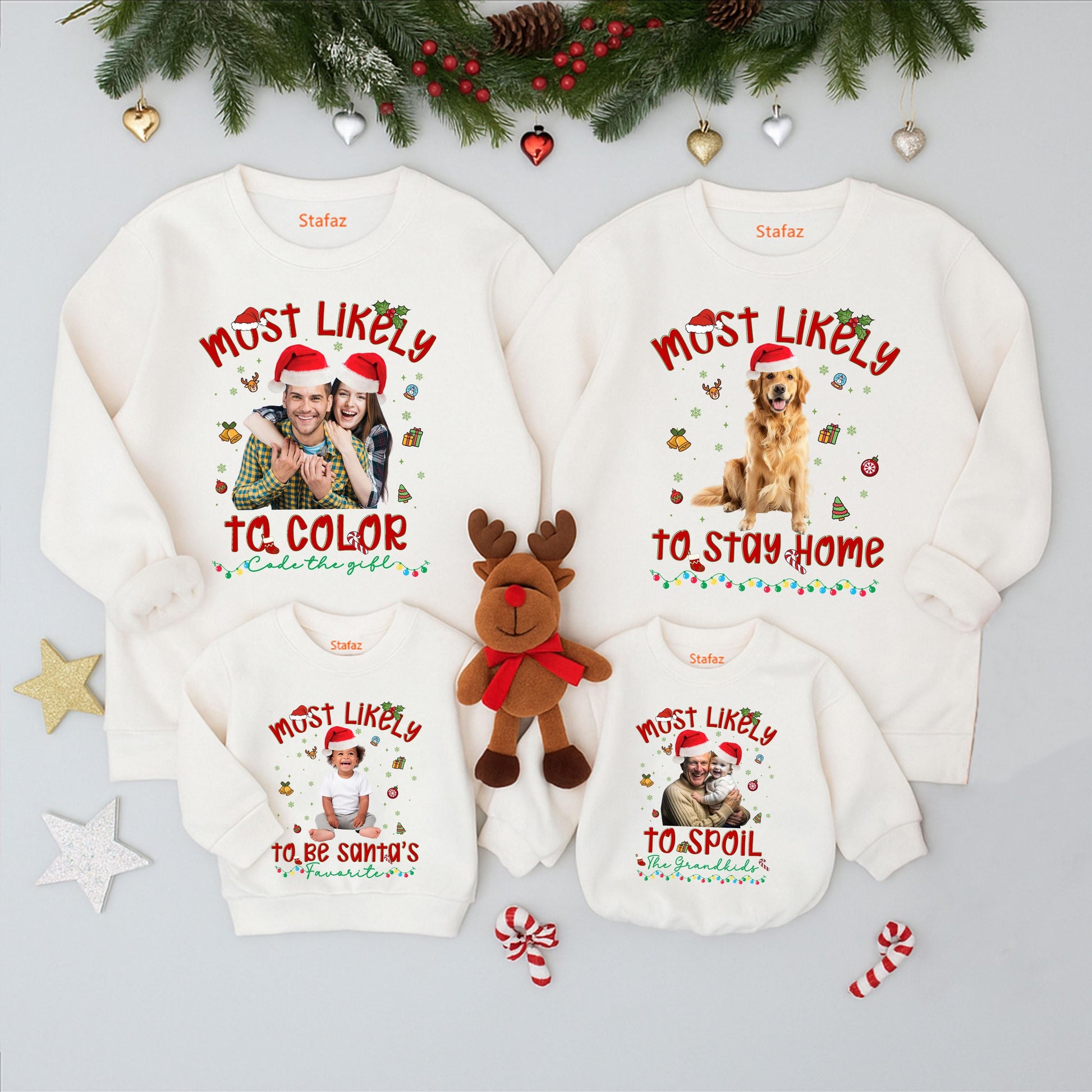 Custom Photo Funny Christmas Family Shirt Most Likely To Holiday Tee with Santa Hat & Festive Graphics Design