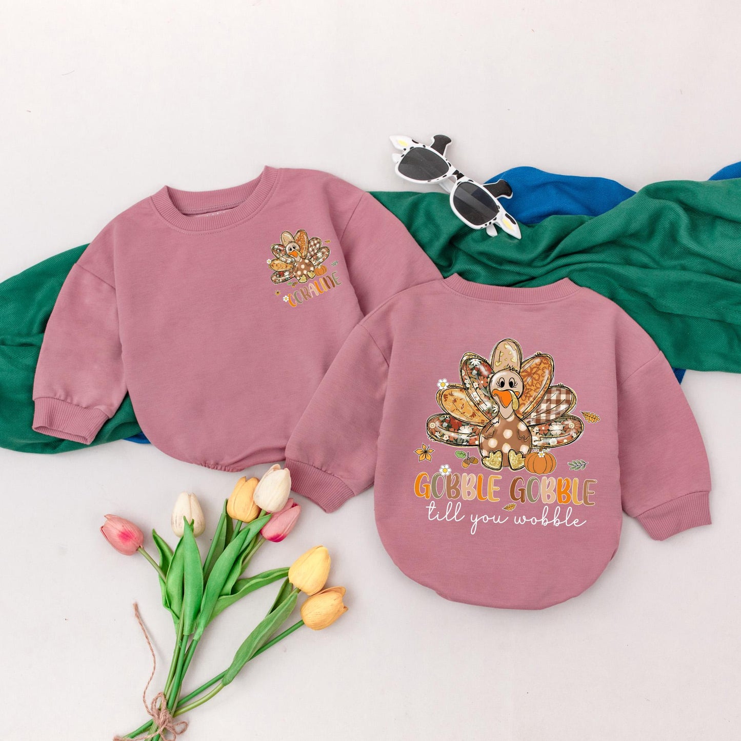 Personalized Gobble Gobble Until You Wobble Romper Custom Name Baby Bodysuit Whimsical Fall Autumn Thanksgiving Outfit Comfortably Soft for Baby's First Holiday