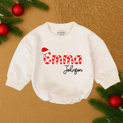 Henry James Custom Christmas Baby Outfit Candy Cane Santa Hat Script Name Infant Bubble Romper Holiday Baby Boy Girl Clothes