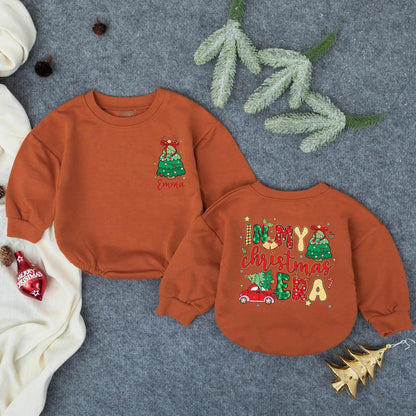 First Christmas Baby Romper, Personalized Name Infant Outfit, Red Truck Holiday Newborn Clothes, Custom Xmas Gift, Cute Winter Jumpsuit 132