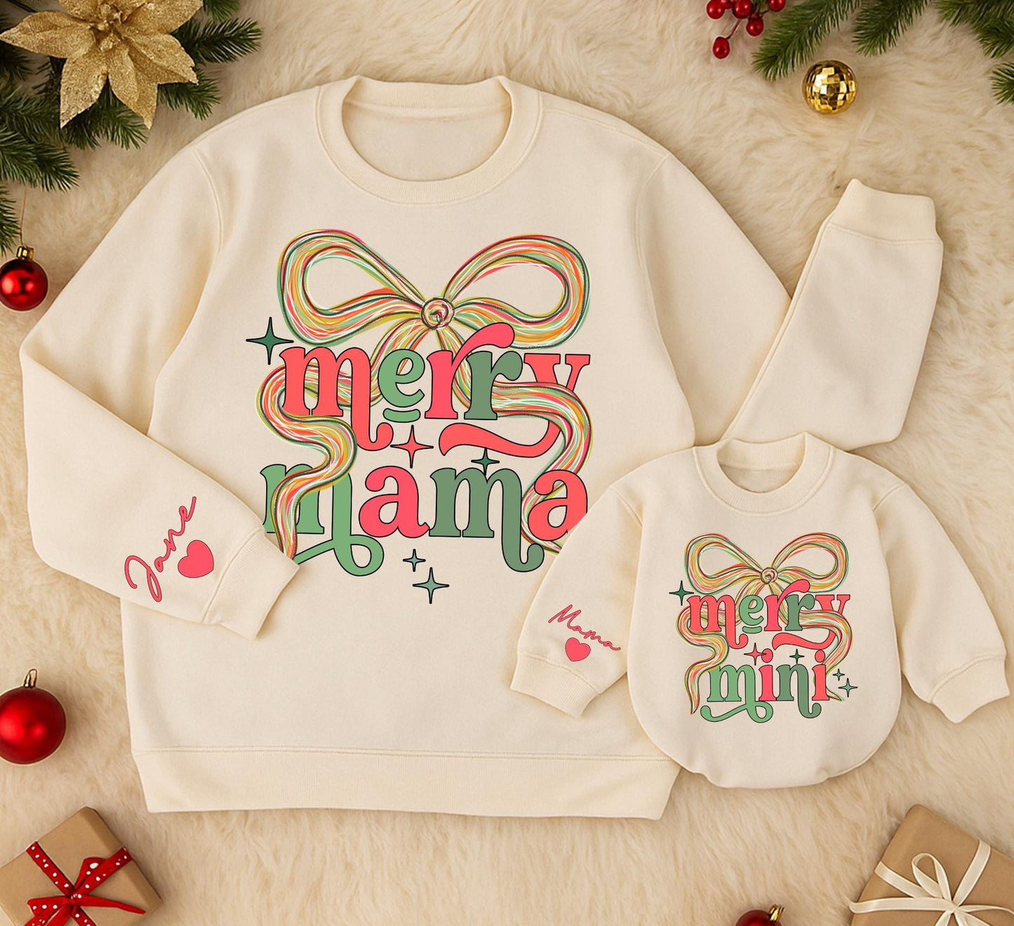 Merry Mama & Mini Matching Christmas Sweatshirts Personalized Jane & Daughter Girl Winter Outfit Gift