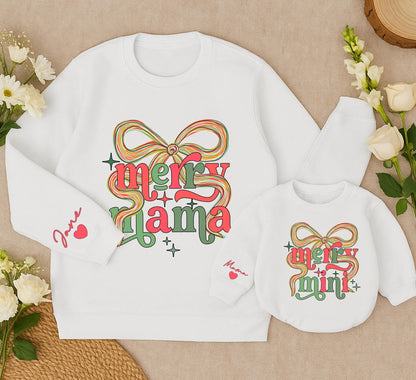 Merry Mama & Mini Matching Christmas Sweatshirts Personalized Jane & Daughter Girl Winter Outfit Gift
