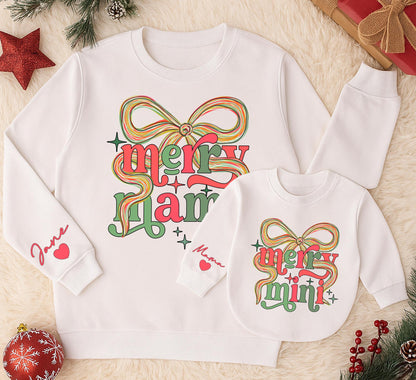 Merry Mama & Mini Matching Christmas Sweatshirts Personalized Jane & Daughter Girl Winter Outfit Gift
