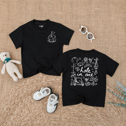 Personalized Golf Hole in One Baby Boy Romper First Birthday Bodysuit whimsical flag cart club trophy design one year old gift