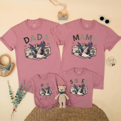 Dada Mama One Lucky Duck 1st Birthday Matching Shirts Family Hunting Camo Mallard Design Rustic Boy Party Outfit EST 2024