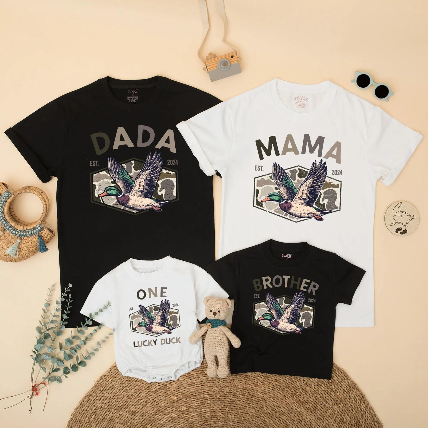 Dada Mama One Lucky Duck 1st Birthday Matching Shirts Family Hunting Camo Mallard Design Rustic Boy Party Outfit EST 2024
