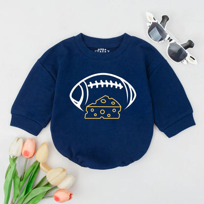 Playful Cartoon Football and Cheese Baby Romper Bodysuit Soft Cotton Infant Gameday Outfit Newborn Sport Fan Apparel Gift