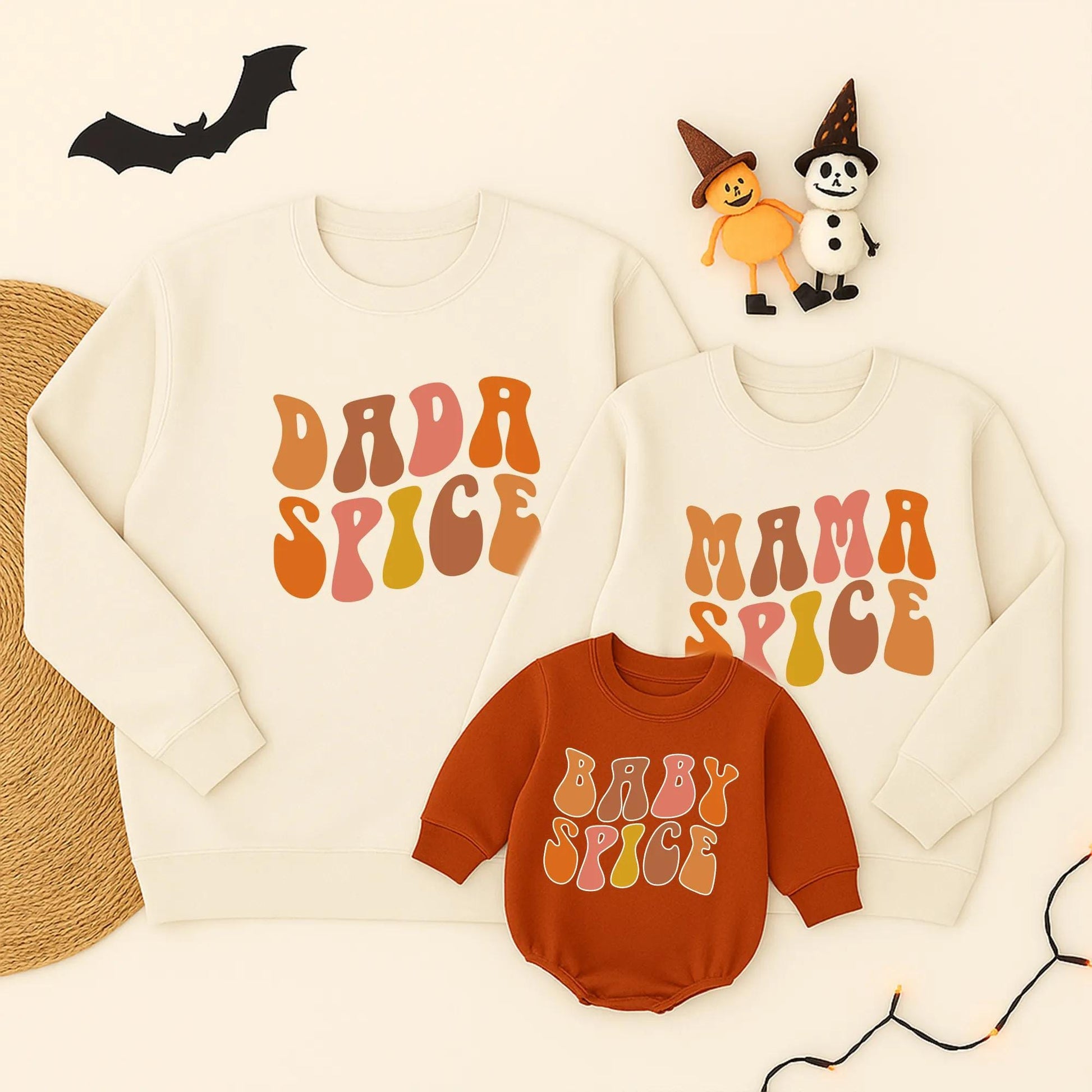Mama Spice Baby Spice Matching Thanksgiving Sweatshirt for Mommy and Little Girl with Retro 70s Orange Brown Pink Yellow Fall Design Cozy Mother Daughter Outfit