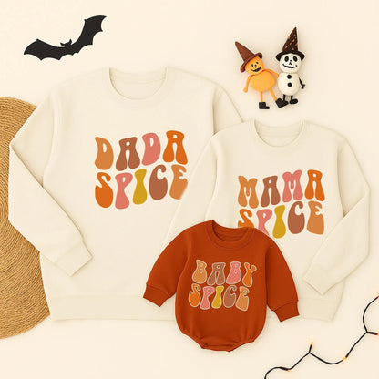 Mama Spice Baby Spice Matching Thanksgiving Sweatshirt for Mommy and Little Girl with Retro 70s Orange Brown Pink Yellow Fall Design Cozy Mother Daughter Outfit