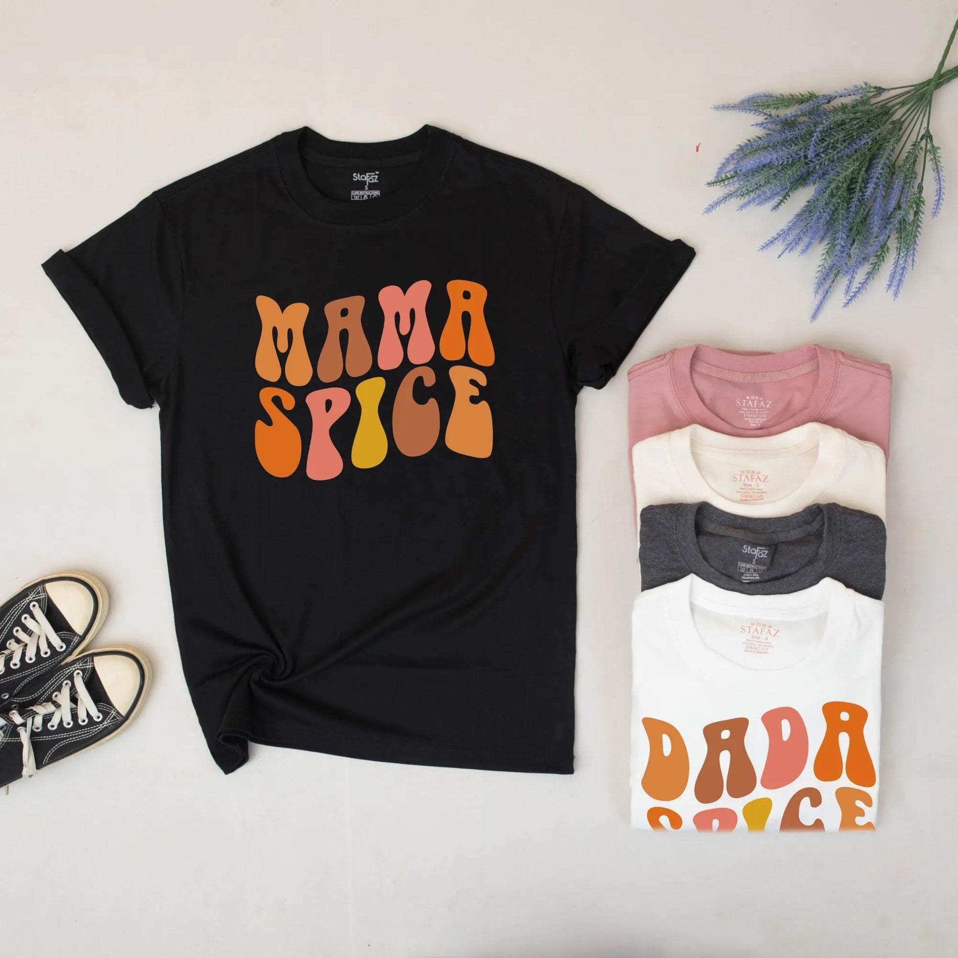 Mama Spice Baby Spice Matching Thanksgiving Sweatshirt for Mommy and Little Girl with Retro 70s Orange Brown Pink Yellow Fall Design Cozy Mother Daughter Outfit