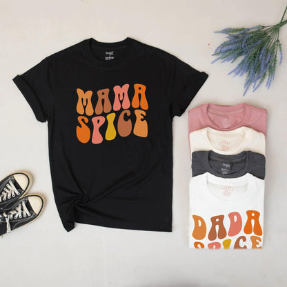 Mama Spice Baby Spice Matching Thanksgiving Sweatshirt for Mommy and Little Girl with Retro 70s Orange Brown Pink Yellow Fall Design Cozy Mother Daughter Outfit