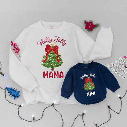 Holly Jolly Mama & Mini Matching Christmas Sweatshirts, Festive Family Holiday Sweaters, Cute Mommy and Me Xmas Outfit, First Christmas Gift Idea (138 chars)