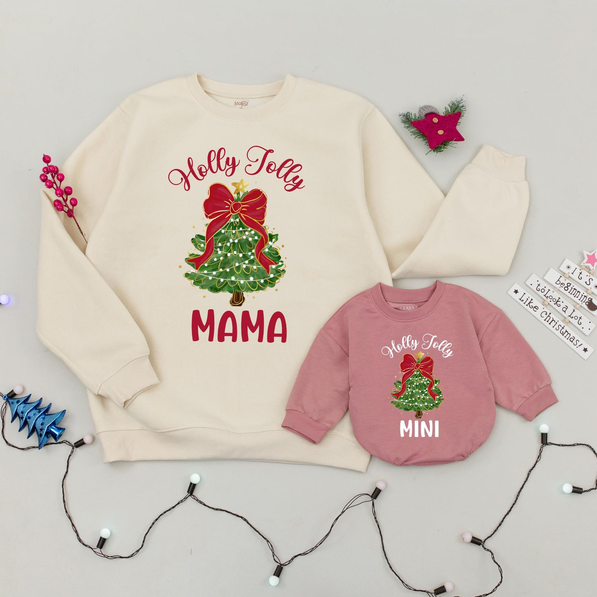Holly Jolly Mama & Mini Matching Christmas Sweatshirts, Festive Family Holiday Sweaters, Cute Mommy and Me Xmas Outfit, First Christmas Gift Idea (138 chars)