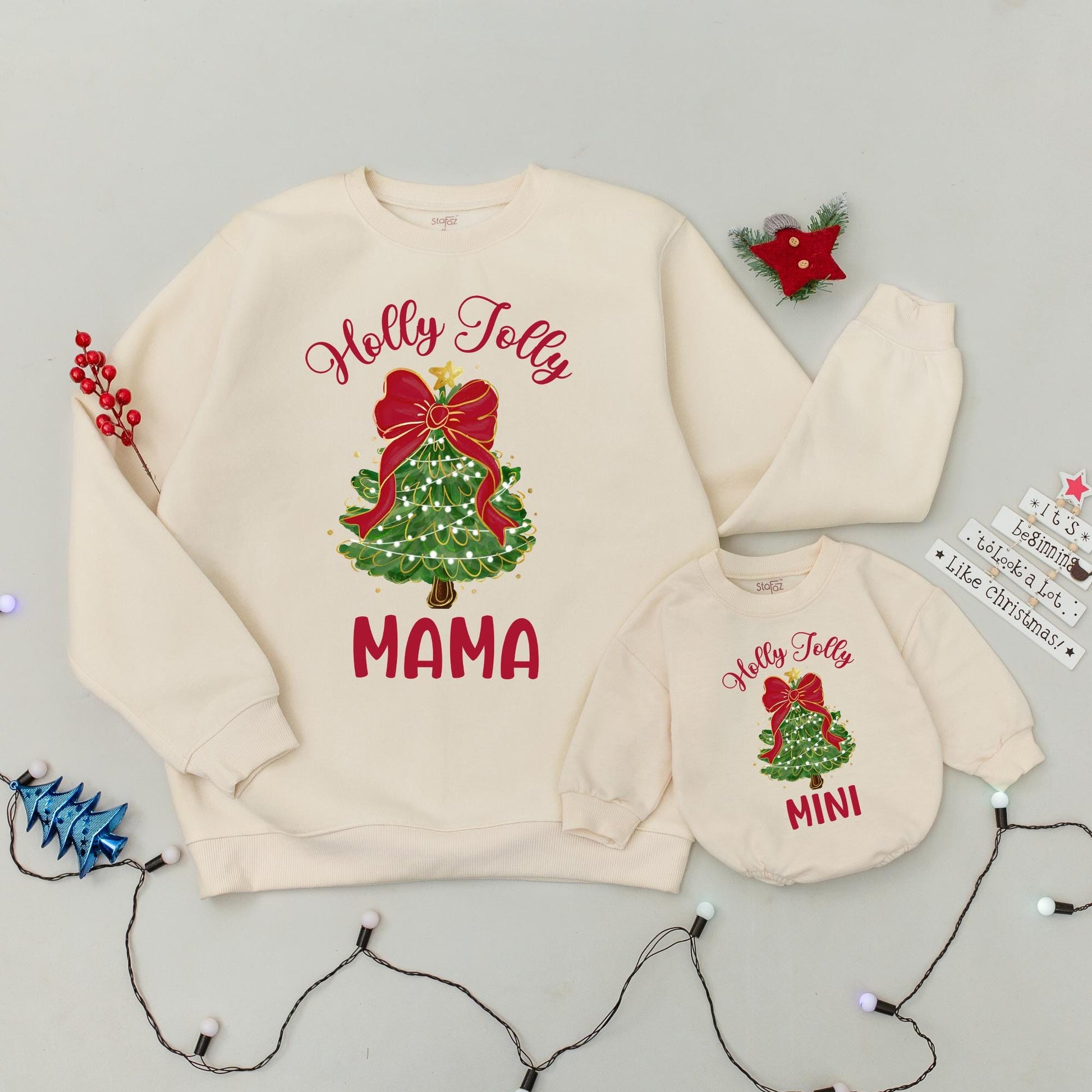 Holly Jolly Mama & Mini Matching Christmas Sweatshirts, Festive Family Holiday Sweaters, Cute Mommy and Me Xmas Outfit, First Christmas Gift Idea (138 chars)