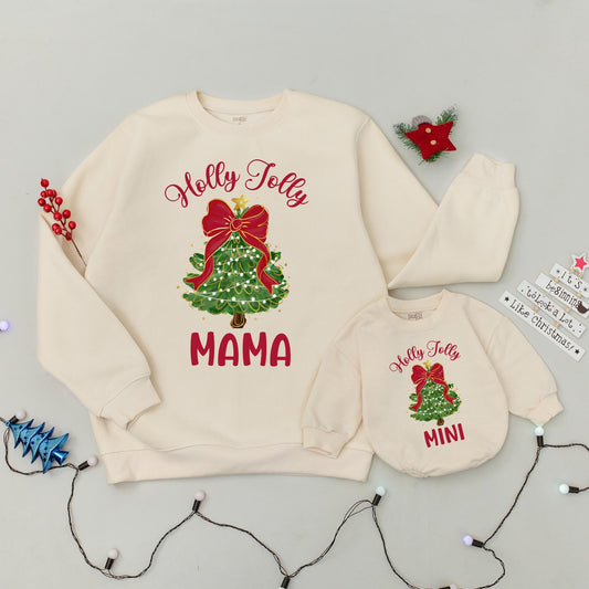 Holly Jolly Mama & Mini Matching Christmas Sweatshirts, Festive Family Holiday Sweaters, Cute Mommy and Me Xmas Outfit, First Christmas Gift Idea (138 chars)