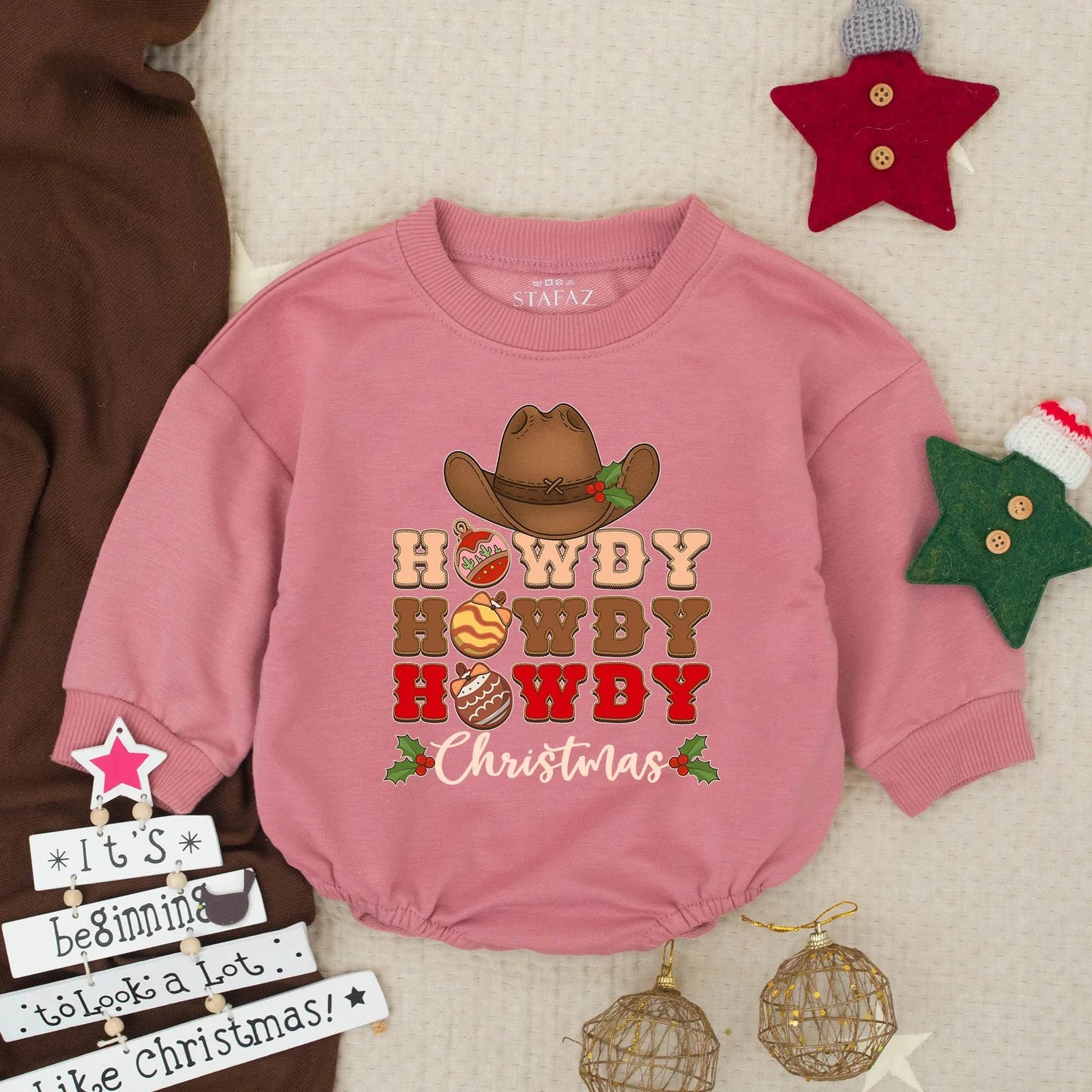 Howdy Christmas Baby Romper, Western Cowboy Holiday Outfit, First Christmas Clothes for Infant or Toddler, Soft Winter Gift Set, Festive Fun 138