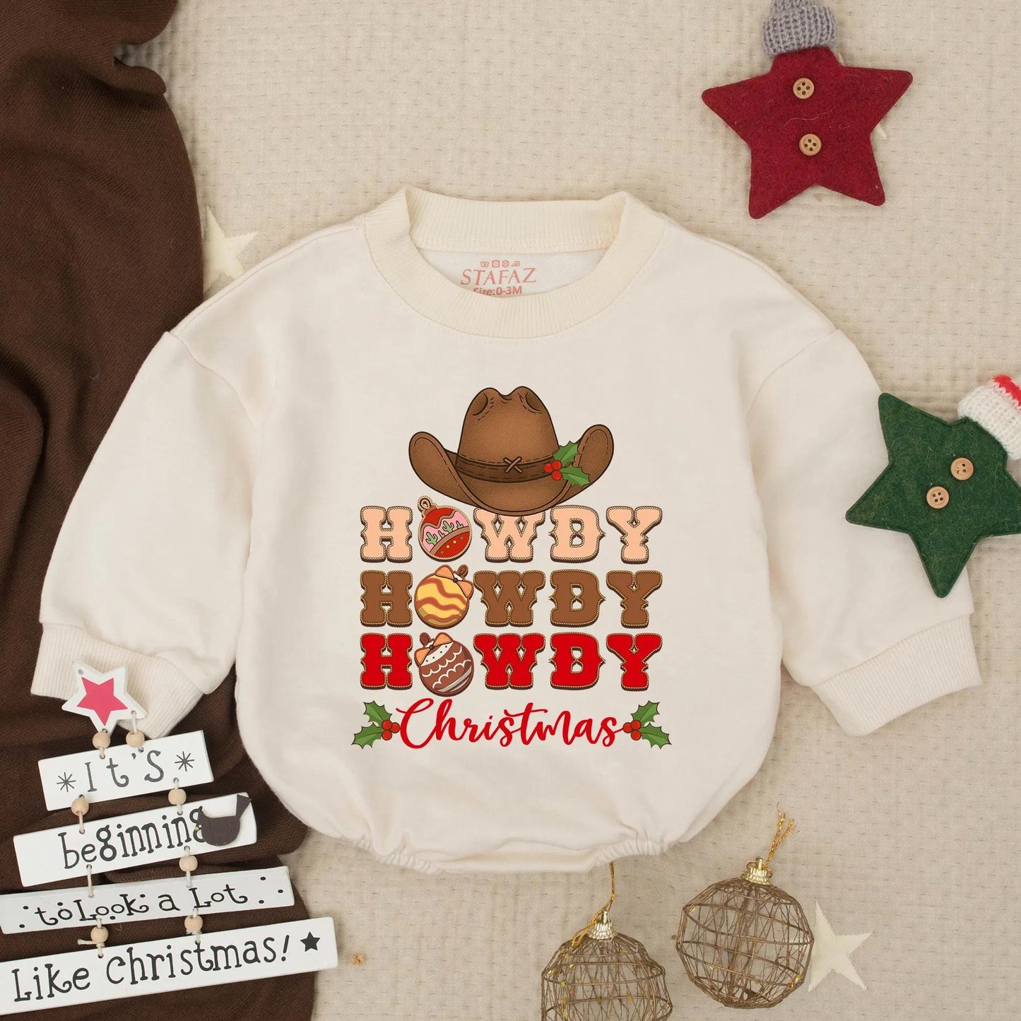 Howdy Christmas Baby Romper, Western Cowboy Holiday Outfit, First Christmas Clothes for Infant or Toddler, Soft Winter Gift Set, Festive Fun 138