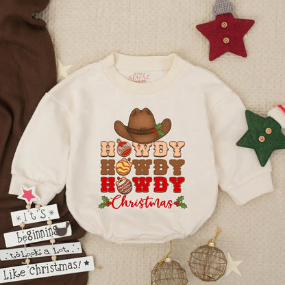 Howdy Christmas Baby Romper, Western Cowboy Holiday Outfit, First Christmas Clothes for Infant or Toddler, Soft Winter Gift Set, Festive Fun 138