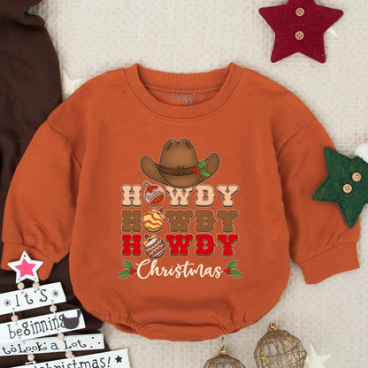 Howdy Christmas Baby Romper, Western Cowboy Holiday Outfit, First Christmas Clothes for Infant or Toddler, Soft Winter Gift Set, Festive Fun 138