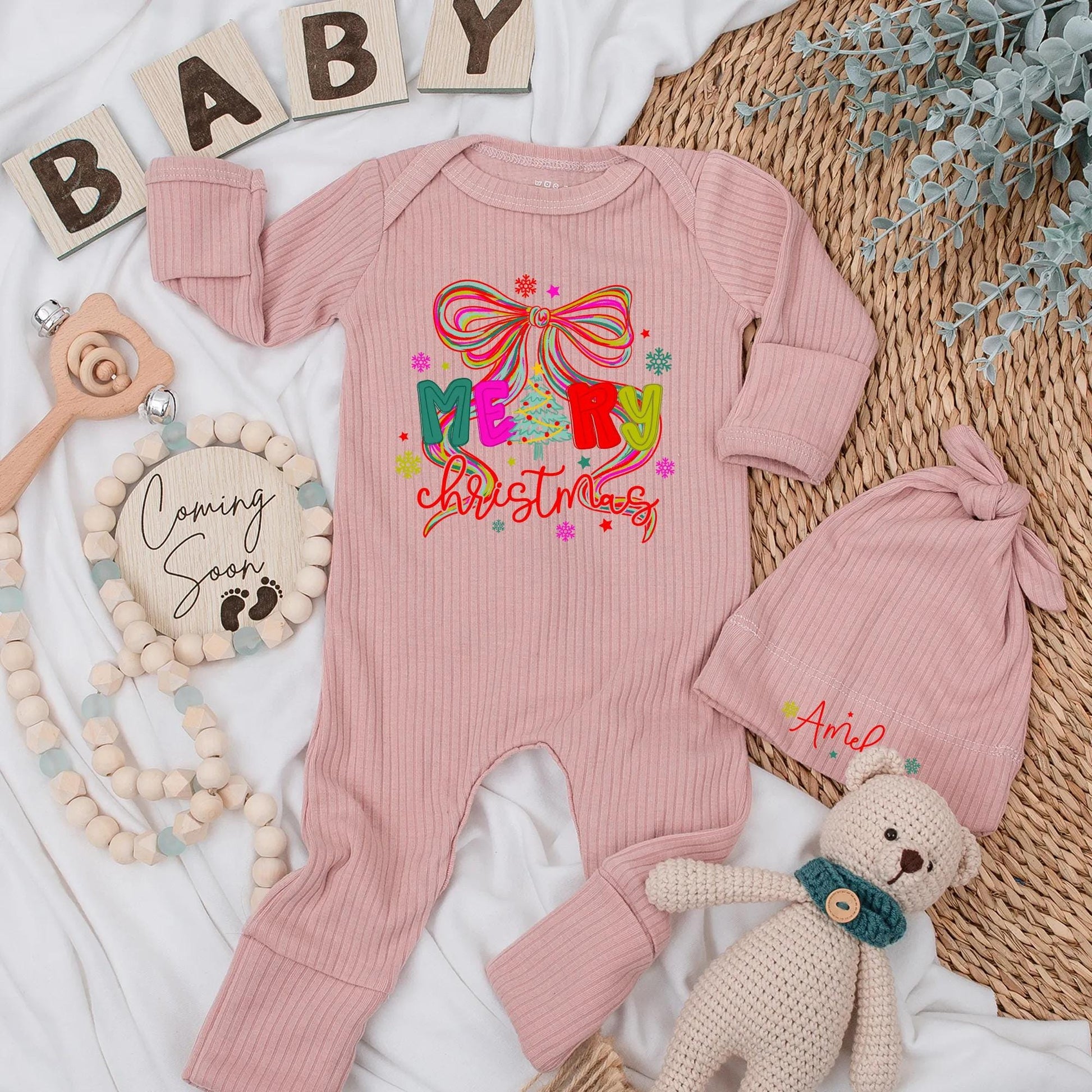Merry Christmas Baby Bodysuit Bow Outfit, Cheerful Holiday Newborn Clothes, Red & Green Xmas, Cute Baby Girl Clothes, Christmas Gift, Shower Gift (138 chars)
