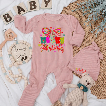 Merry Christmas Baby Bodysuit Bow Outfit, Cheerful Holiday Newborn Clothes, Red & Green Xmas, Cute Baby Girl Clothes, Christmas Gift, Shower Gift (138 chars)