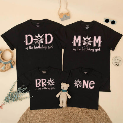 Pink Winter Snowflake 1st Birthday Family Matching Outfits Dad Mom Sister Brother & Baby Girl Birthday Gift