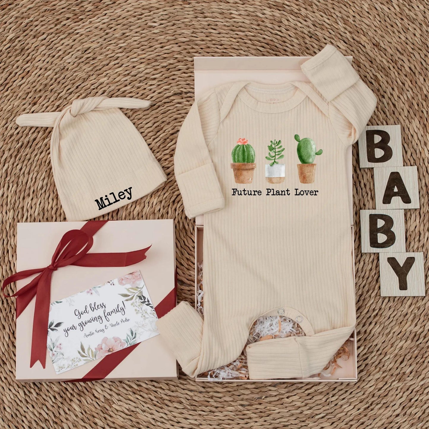 Future Plant Lover Baby Bodysuit Painted Cactus & Green Brown Hues Whimsical Sweet Newborn Coming Home Outfit Shower Gift for Plant Parents Gender Neutral