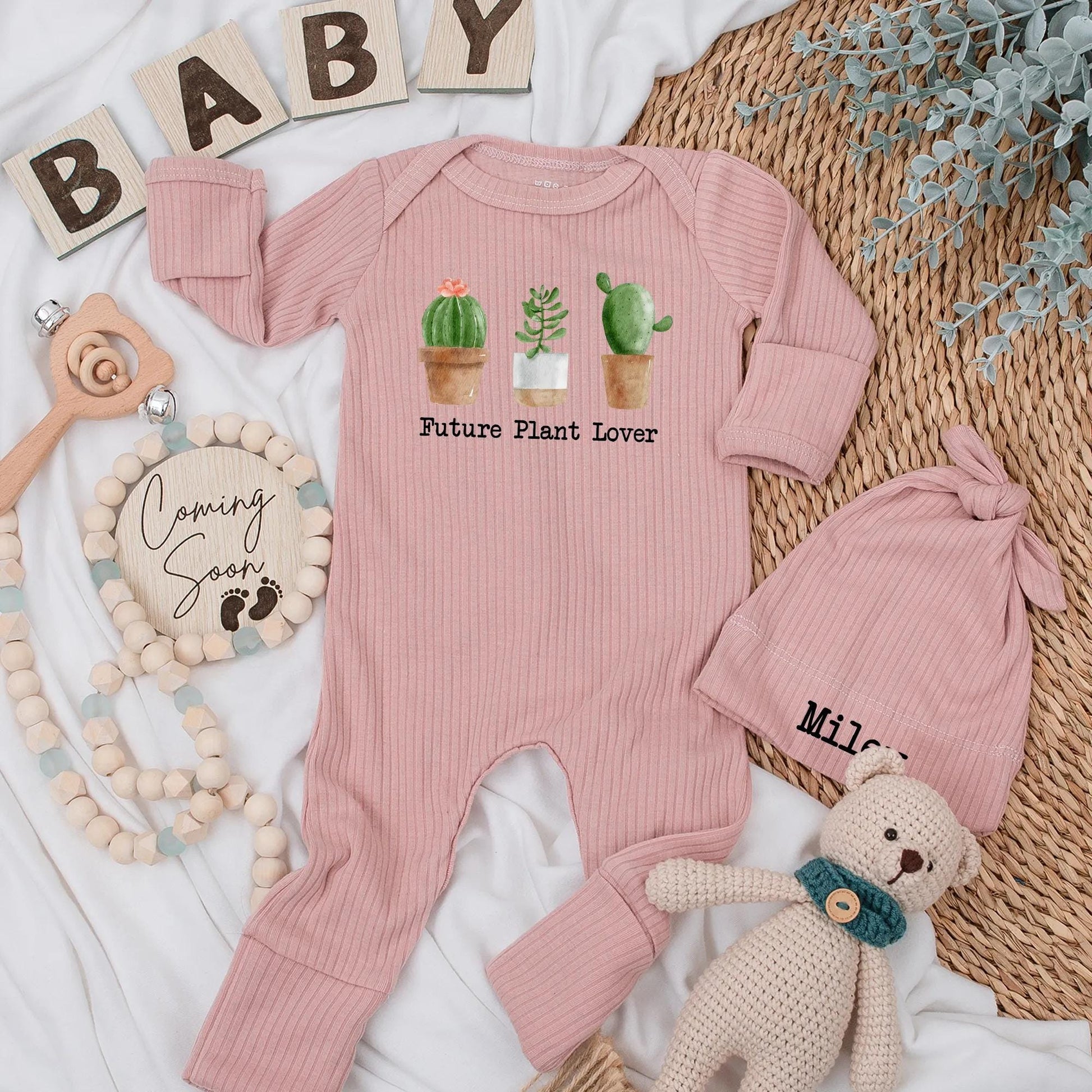 Future Plant Lover Baby Bodysuit Painted Cactus & Green Brown Hues Whimsical Sweet Newborn Coming Home Outfit Shower Gift for Plant Parents Gender Neutral
