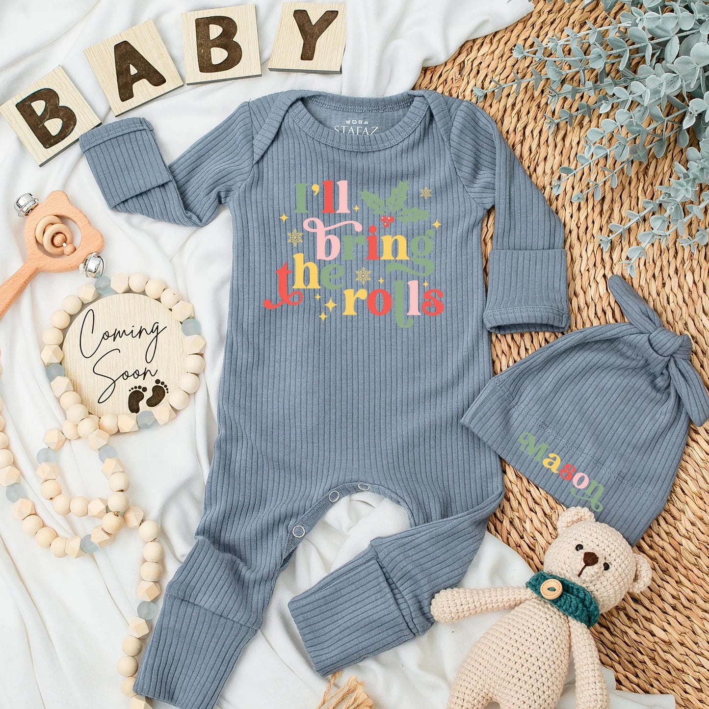 I'll Bring the Rolls Baby Bodysuit Christmas Outfit Newborn Coming Home Gift Holiday Baby Boy Girl My First Christmas