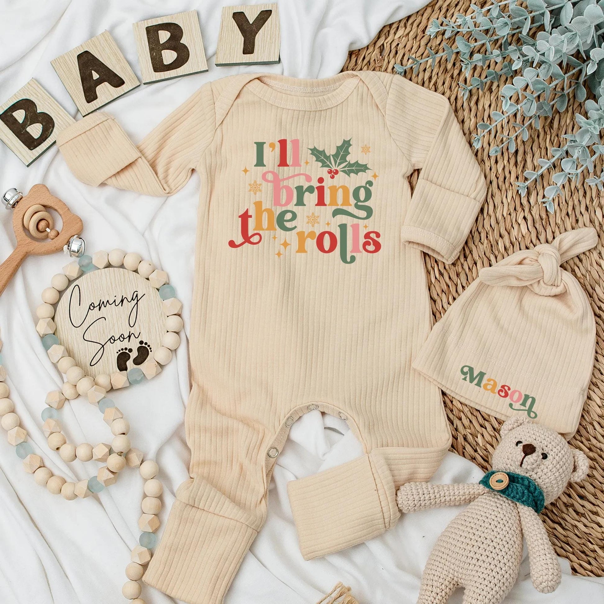I'll Bring the Rolls Baby Bodysuit Christmas Outfit Newborn Coming Home Gift Holiday Baby Boy Girl My First Christmas