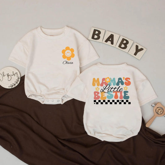 Custom Olivia Bodysuit & Mama's Little Bestie Romper Set, Baby Girl Outfit, Personalized Baby Shower Gift, Cute Clothes