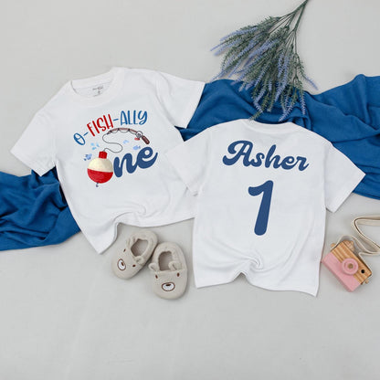 O-Fish-Ally One Personalized Fishing Birthday Shirt Family Matching Boy First Celebration Outfit with Cute Cartoon Bobber & Fish Design